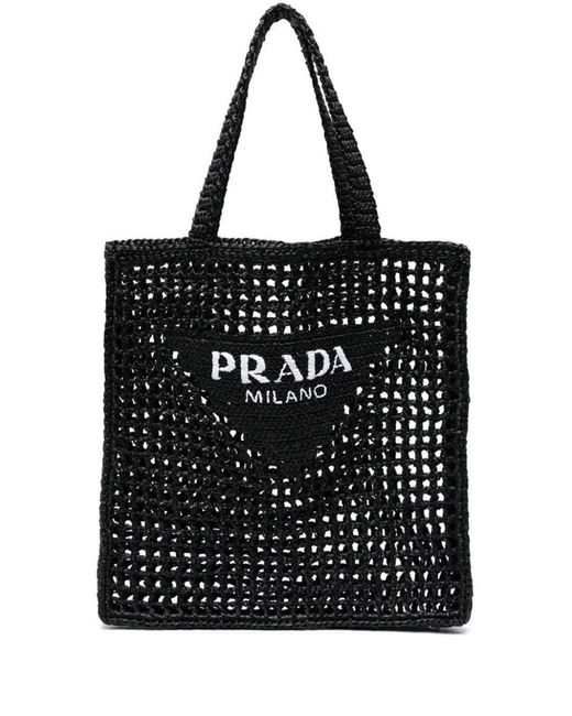 Prada Black Crochet Shopping Bags