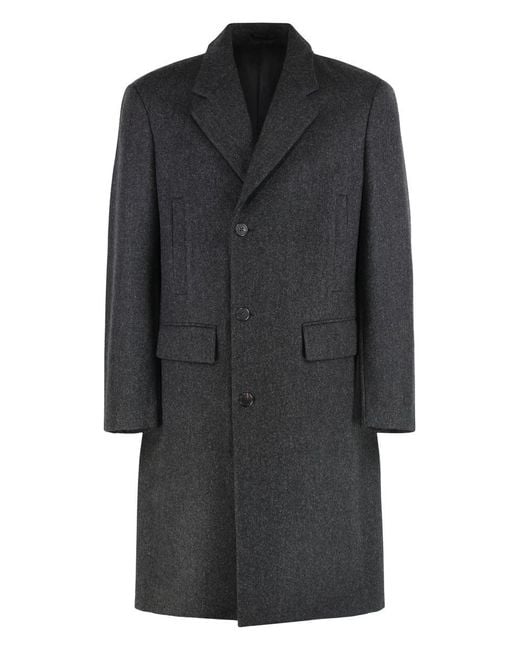 Prada Black Single-Breasted Wool Coat for men