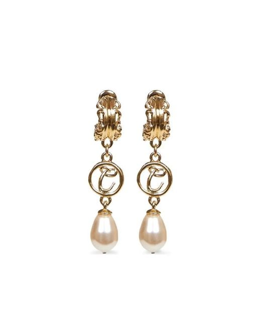 Chloé Metallic Brass & Glass Pearl Pendent Earrings