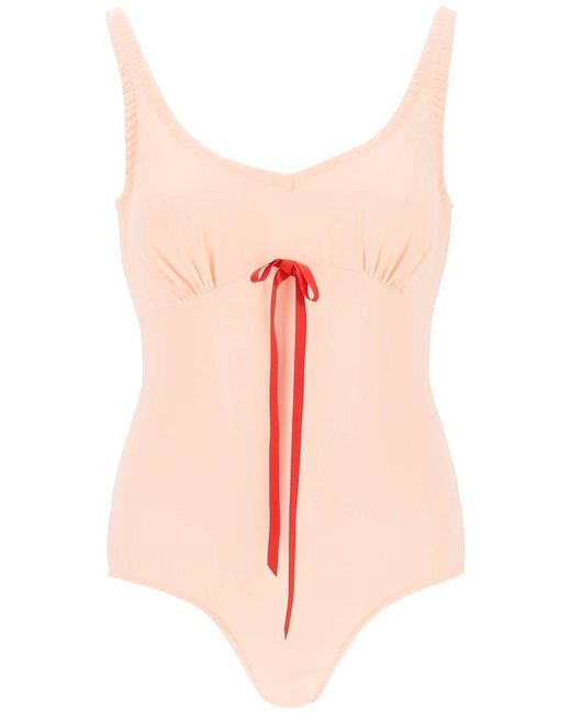 Simone Rocha Pink Silk Blend Bodysuit With Bow Detail