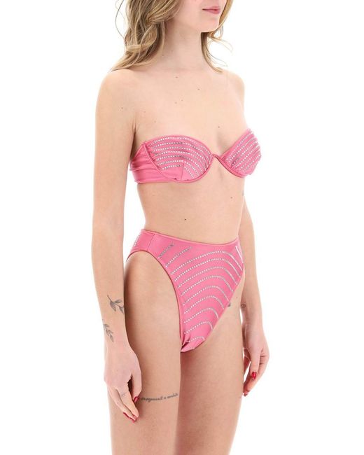 Oseree Pink Bikini Set With Rhinestones