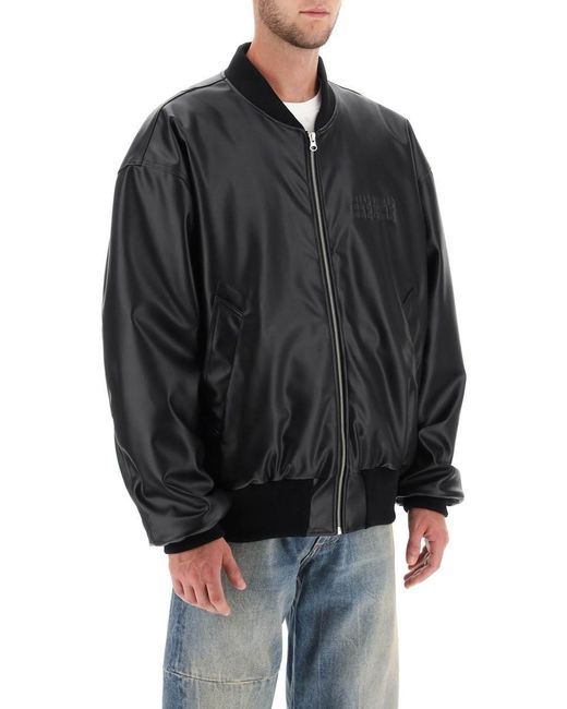 MM6 by Maison Martin Margiela Faux Leather Bomber Jacket in Black