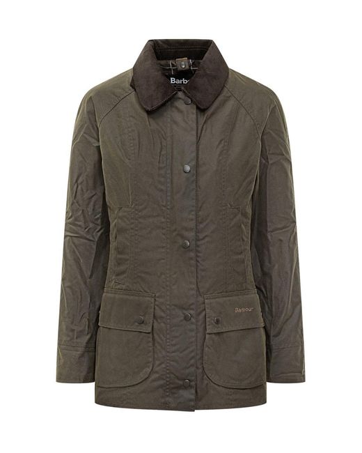 Barbour Gray Waxed Jacket With Velvet Collar
