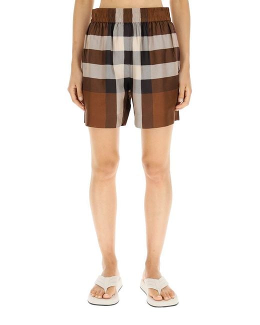Burberry Brown Exploded Check Silk Shorts