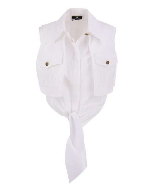 Elisabetta Franchi White Cropped Shirt With Lace Pattern