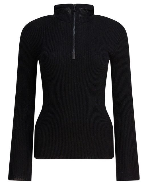 Brunello Cucinelli Black Sweater With Hood And Half Zipper
