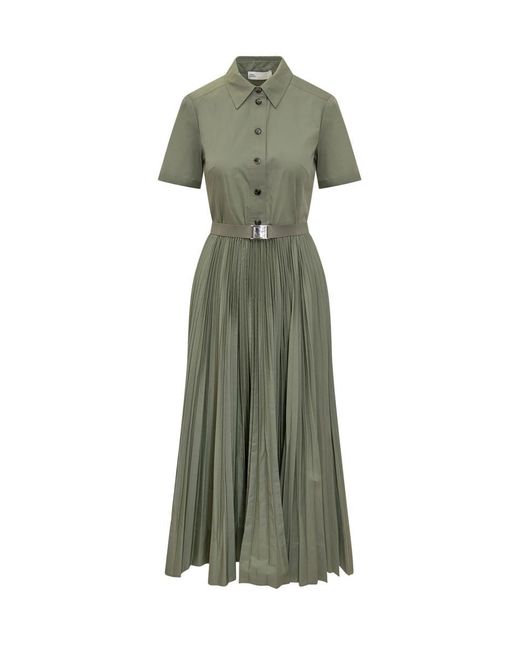 Tory Burch Green Chemisier Dress With Pleated Skirt