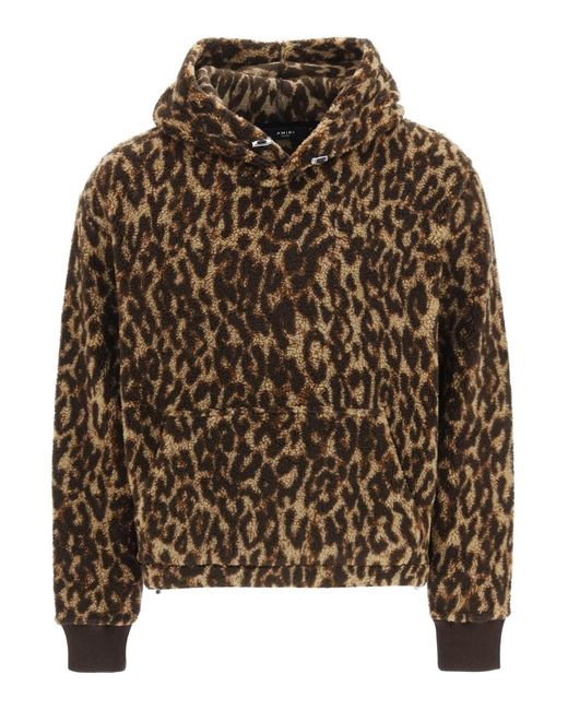Amiri Brown Leopard-print Polar Fleece Hoodie for men