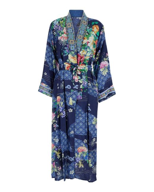 Johnny Was Blue Kimono With Floral Print