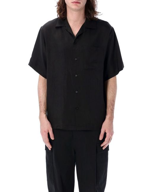 MSGM Black Viscose Bowling Shirt for men