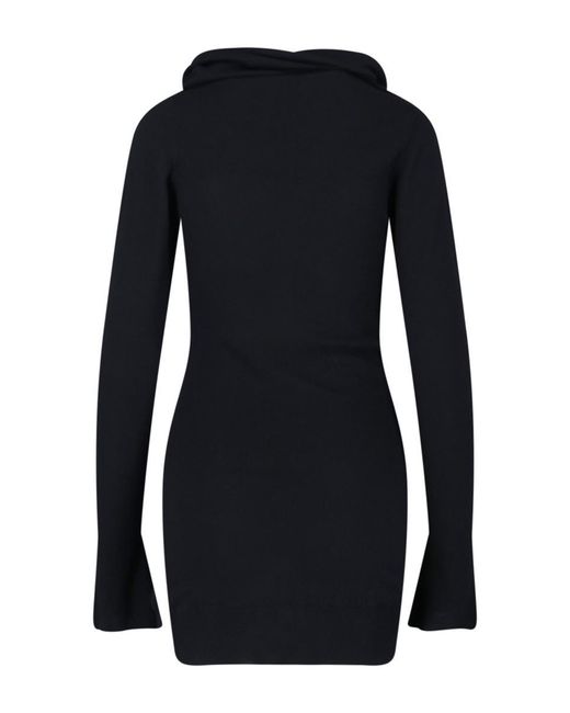 The Attico Women's Black Asymmetrical Collar Dress With Logo Embroidery The Attico Women's Black Asymmetrical Collar Dress With Logo Embroidery