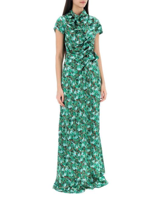 Saloni Green Maxi Floral Dress Kelly With Bows