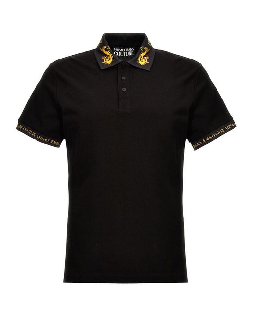 Versace Black Couture Printed Collar Polo T Shirt for men