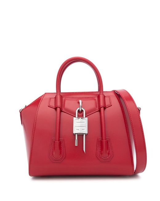Givenchy Red Mini Antigona Lock Tote Bag