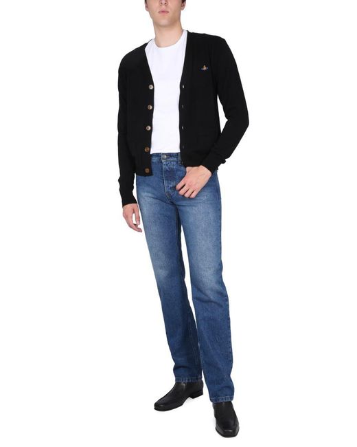 Vivienne Westwood Black Cardigan With Orb Embroidery for men