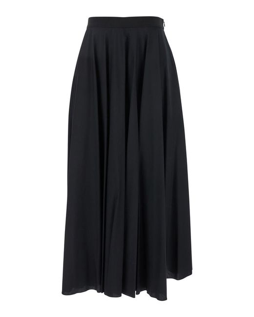 Grifoni Black Long Skirt With Draped Details And Side Zip Closure