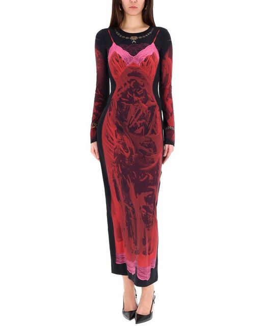 MARINE SERRE Red "wet Nuisette" Midi Dress