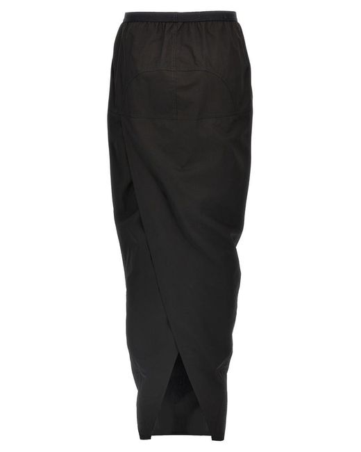 Rick Owens Black Soft Cotton Long Skirt With Back Split