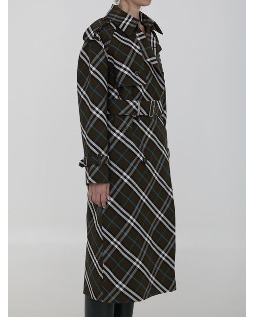 Burberry Multicolor "Check" Cotton Blend Long Trenchcoat