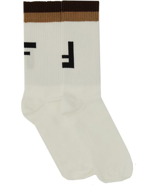 Fendi White Socks With Logo for men