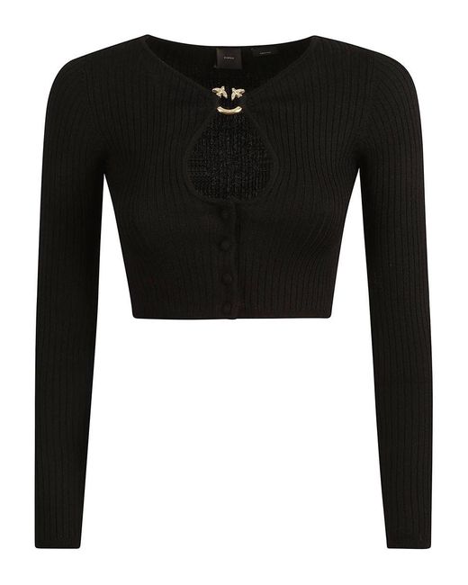 Pinko Black Cut-out Ribbed-knit Cropped Cardigan