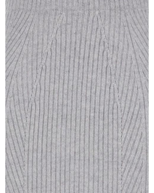 Twinset Gray Midi Skirt With Logo Patch
