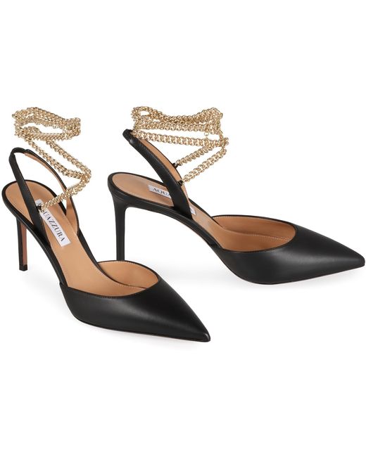 Aquazzura Black Flash Leather Pumps