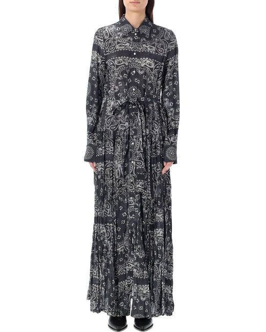 Golden Goose Deluxe Brand Gray Shirt Long Dress With Paisley Print
