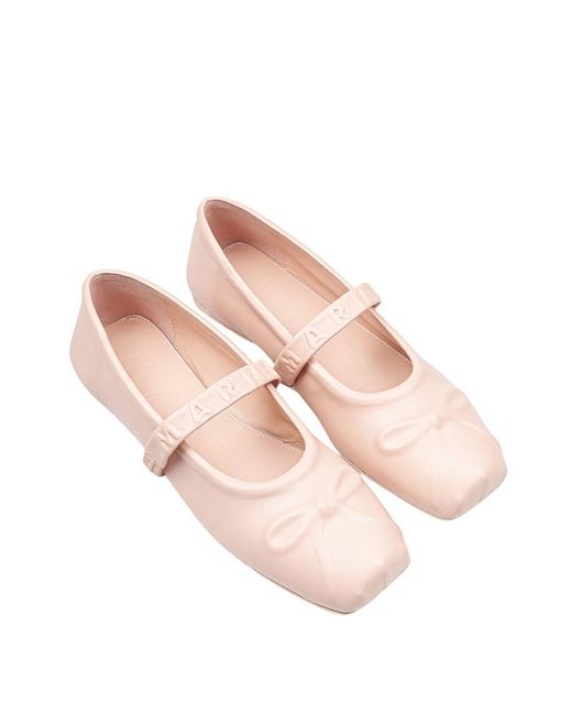 Marni Pink Elegant Mary Jane Shoes With Embossed Bow
