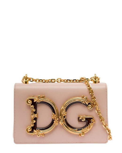 Dolce & Gabbana Natural Barocco Ccrossbody Bag With Chain Shoulder Strap And Monogram Plate On The Front