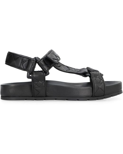 Bottega Veneta Black Trip Leather Sandals