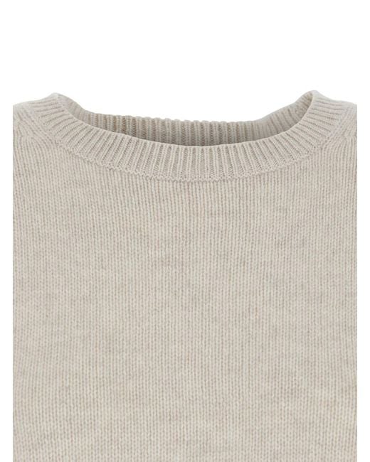 Lisa Yang Natural 'Mila' Sweater With Dropped Shoulders And Ribbed Trims