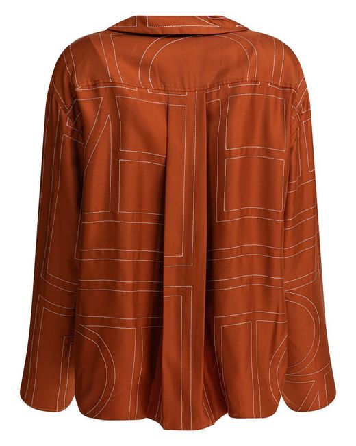 Totême  Brown Monogram Silk Shirt
