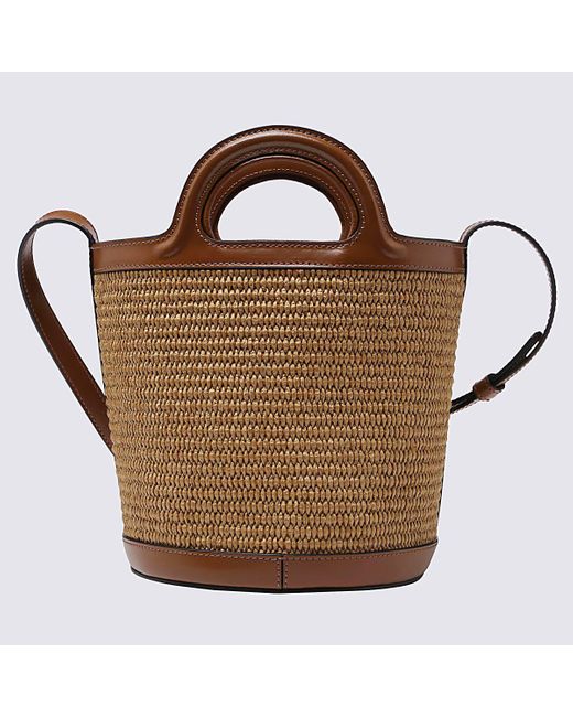 Marni Brown Raffia And Leather Tropicalia Mini Bucket Bag