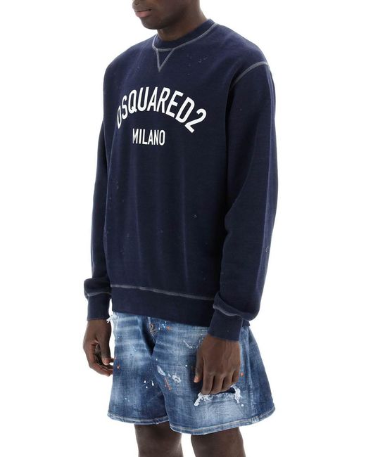 DSquared² Blue "Used Effect Cool Fit Sweatshirt for men
