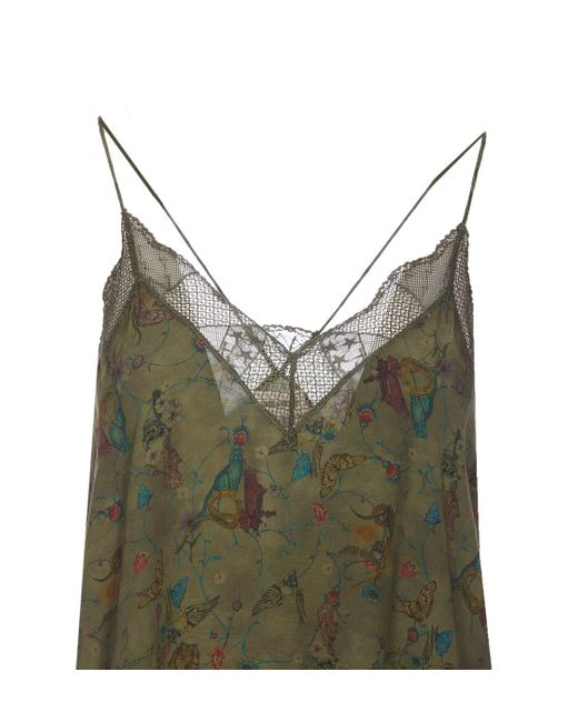 Zadig & Voltaire Green Christy Lace-trim Woven Camisole Vest