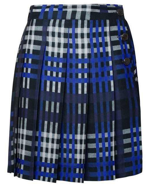 MSGM Blue Two-Tone Polyester Skirt
