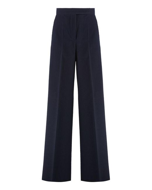 Max Mara Blue Virgin Wool Trousers With Pockets For