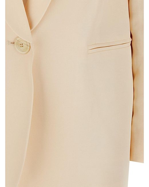 Twinset Natural Single-Breasted Jacket With Shawl Neckline
