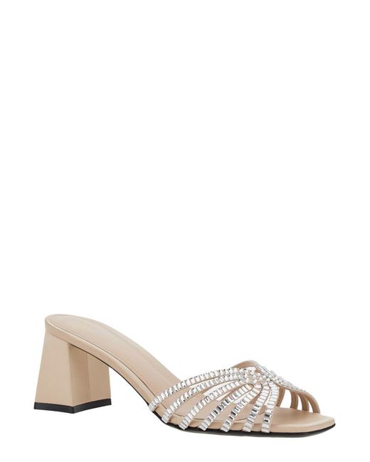 ALEVI Natural 'Vittoria' Metallic Rhinestoned Sandals With Block Heel