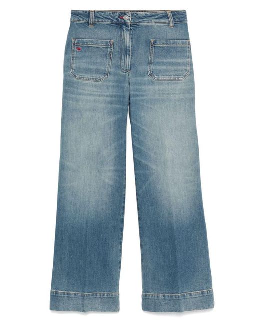Victoria Beckham Blue Stretch Jeans With Logo Patch