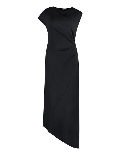 Calvin Klein Black Stretch Crepe Draped Midi Dress
