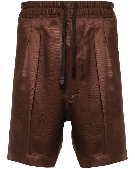Tom Ford Brown Pleated Silk Twill Shorts for men