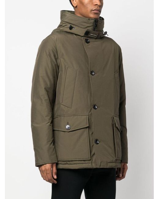 Woolrich Green Feather Down Padded Parka With Concealed Hood for men