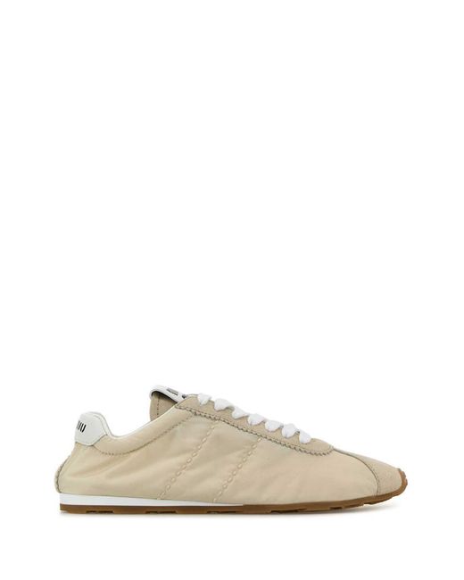 Miu Miu White Ivory Fabric And Suede Sneakers