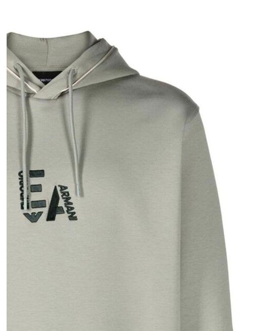 EA7 Gray Logo Cotton Hoodie for men