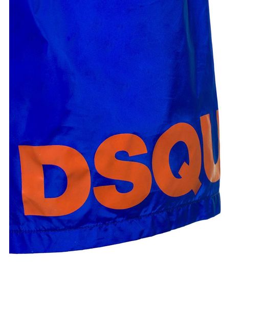 DSquared² Blue Swim Trunks With Logo Print In Polyammide Man for men