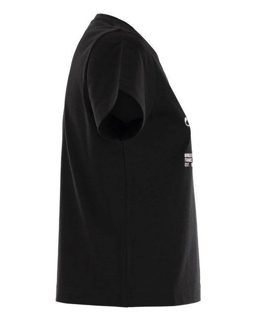Moncler Black Cotton T-Shirt With Embroidered Cursive Logo