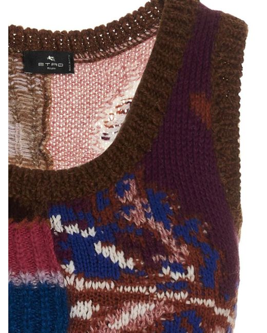 Etro Multicolor Patchwork Knit Maxi Dress