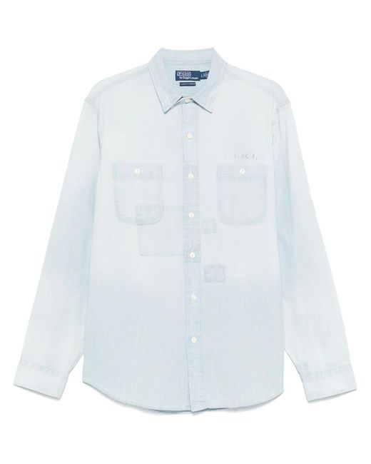 Polo Ralph Lauren Men's White Long-Sleeved Button-Down Shirt With Logo Detail Polo Ralph Lauren Men's White Long-Sleeved Button-Down Shirt With Logo Detail